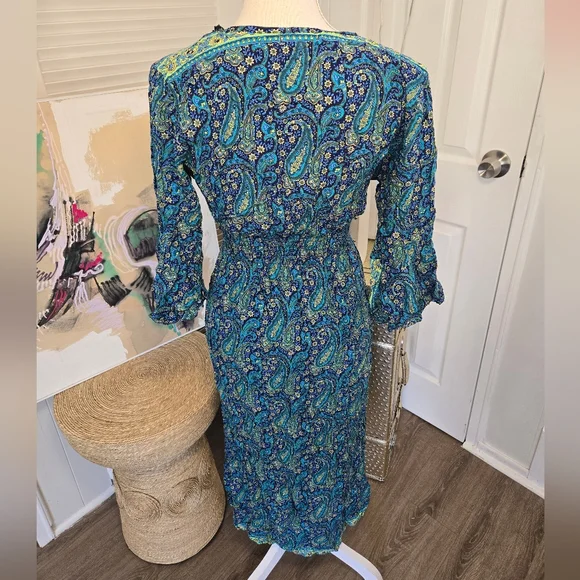 STUNNING BLUE & GREEN PAISLEY MAXI DRESS 💙💚 - Picture 6 of 11